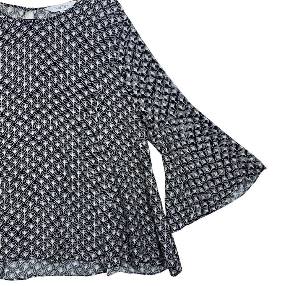 Black & White Geometric Bell-Sleeve Blouse - Picture 9 of 15